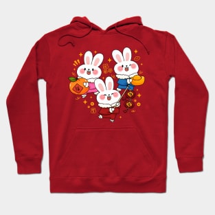 Three Bunnies Celebrate Chinese New Year Hoodie